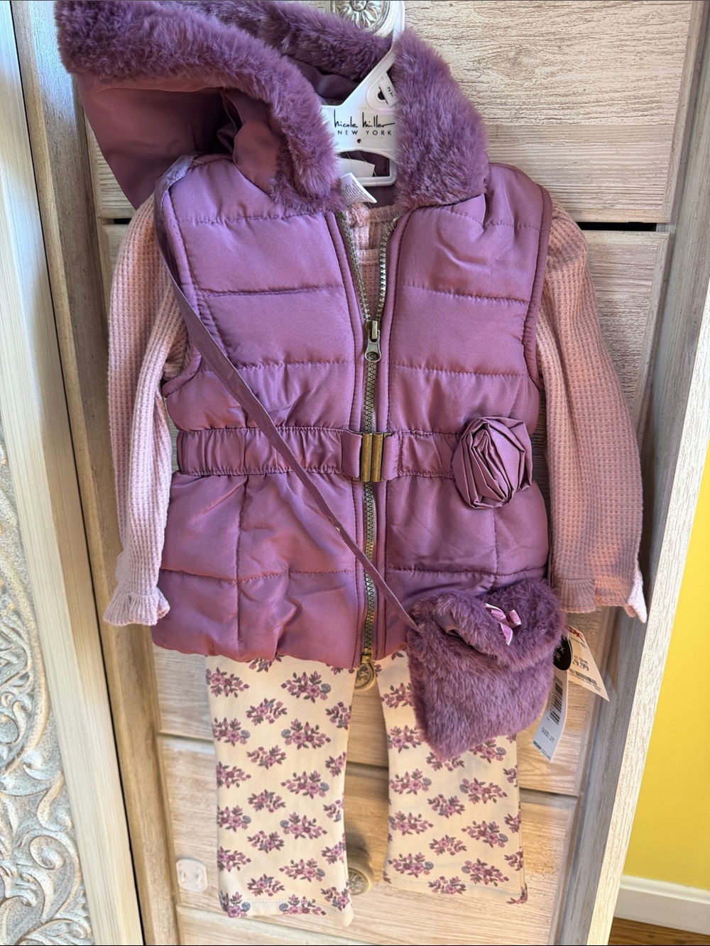 Girls Mauve Quilted Vest & Floral Legging Matching Set by Nicole Miller